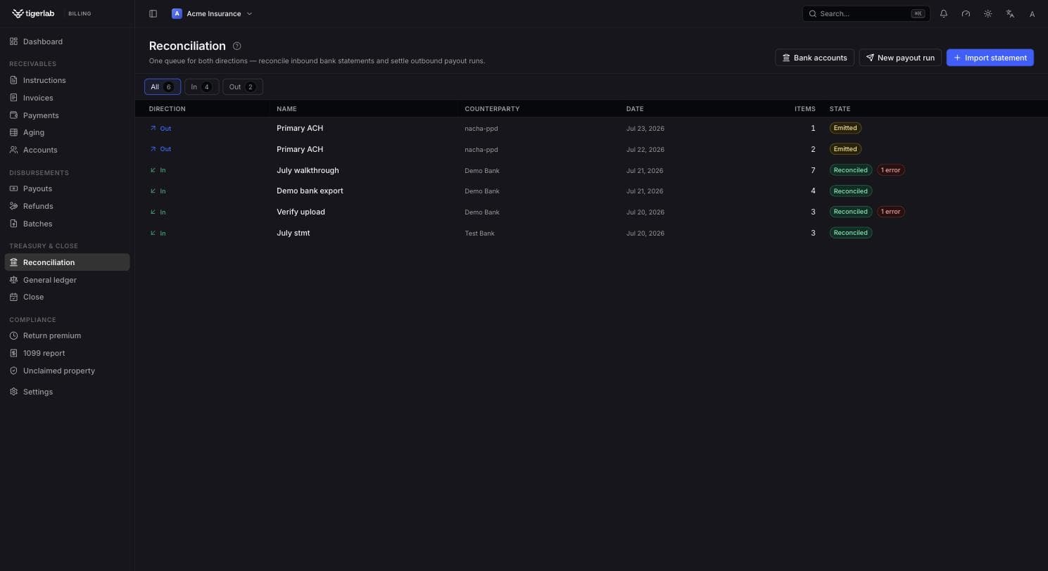 tigerbilling reconciliation queue