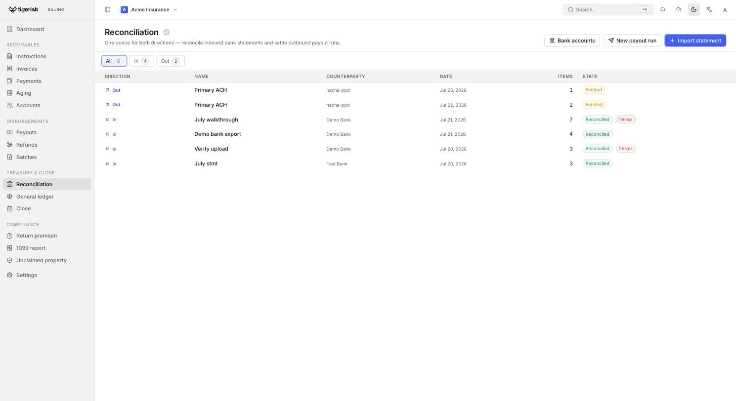 tigerbilling reconciliation queue