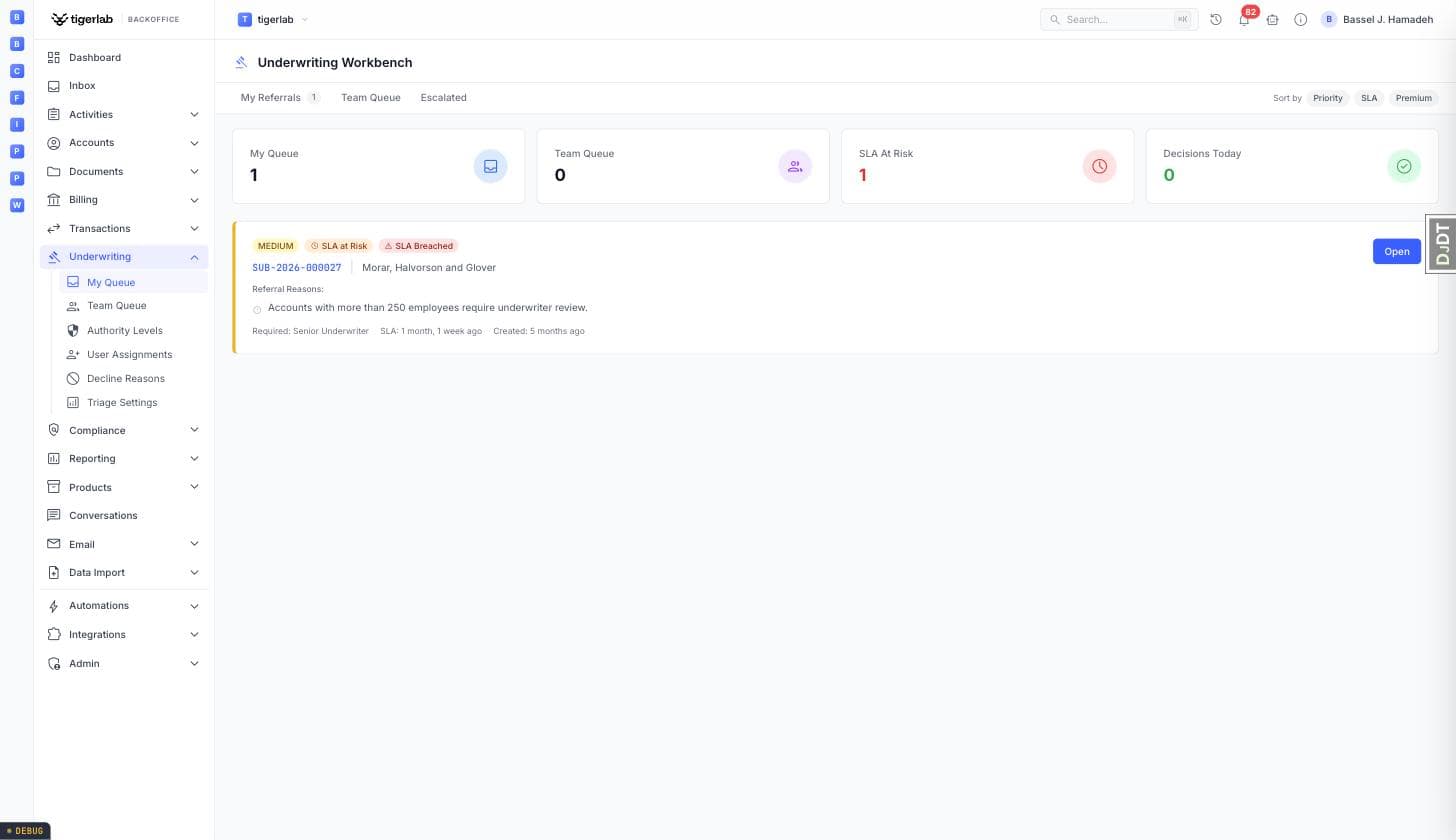 tigerpolicies underwriting workbench