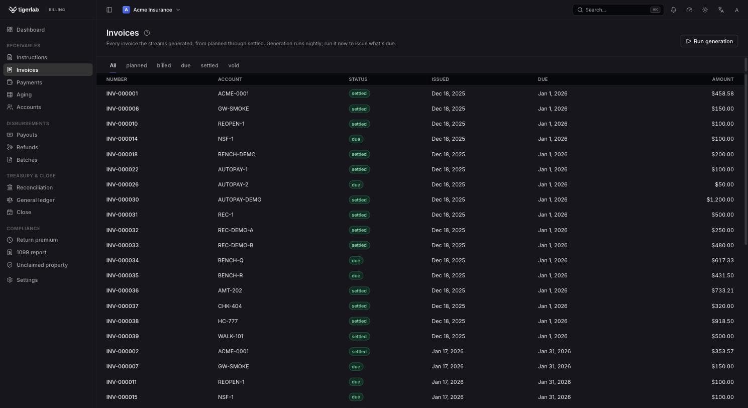 Billing: the invoices list