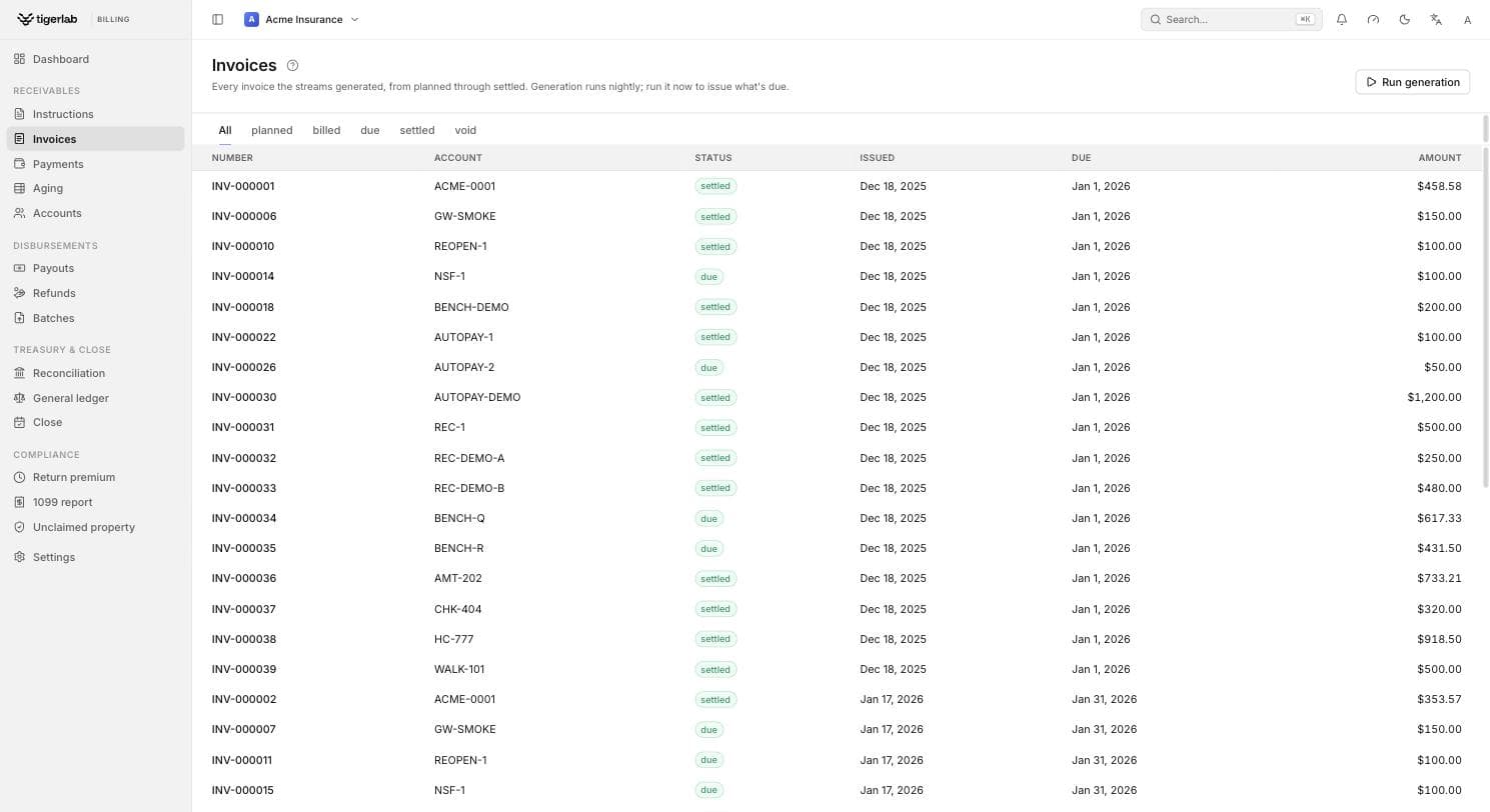 Billing: the invoices list