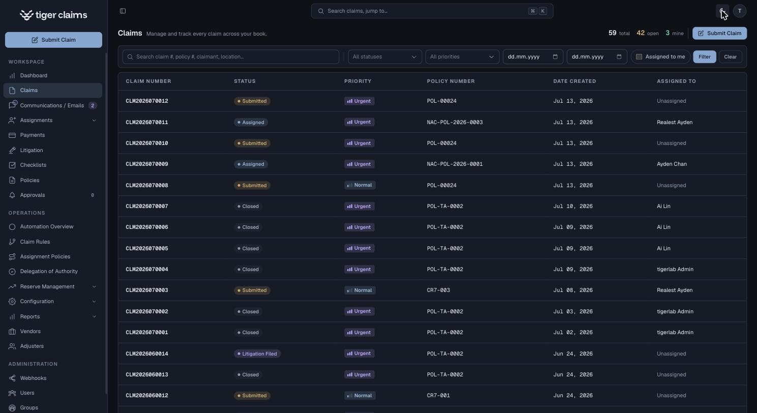 tigerclaims claims list
