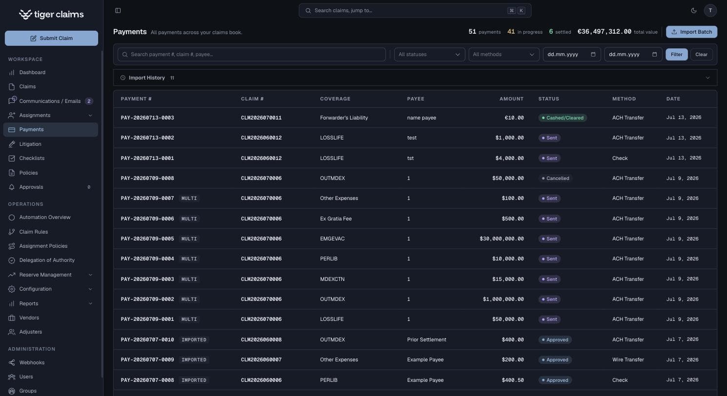 tigerclaims payments list