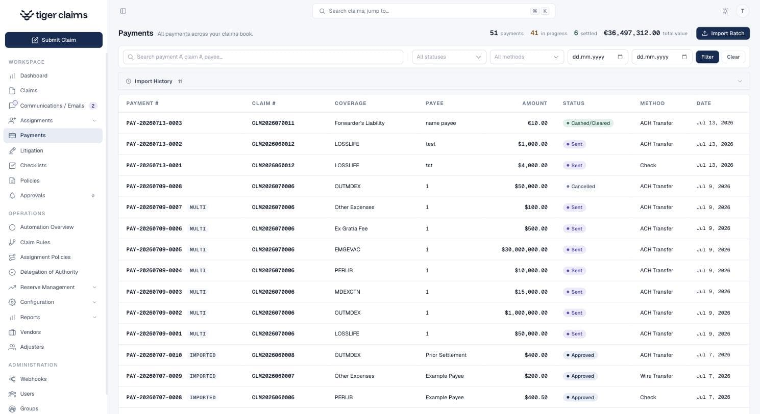 tigerclaims payments list